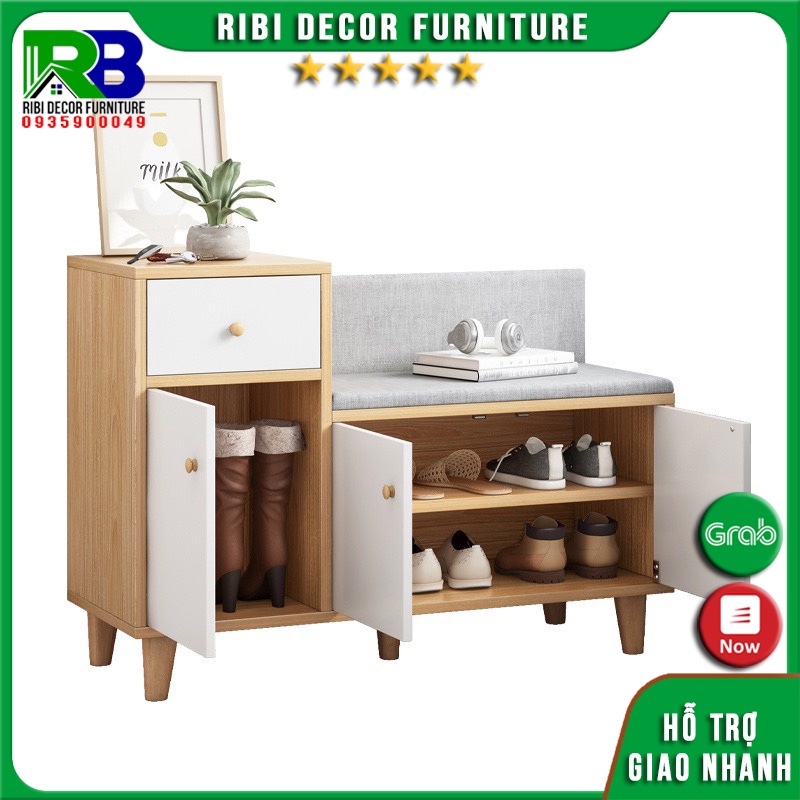 Kệ để giày dép thông minh RiBi Decor Furniture kết hợp kệ ngồi có nệm và kệ tủ để đồ thông minh
