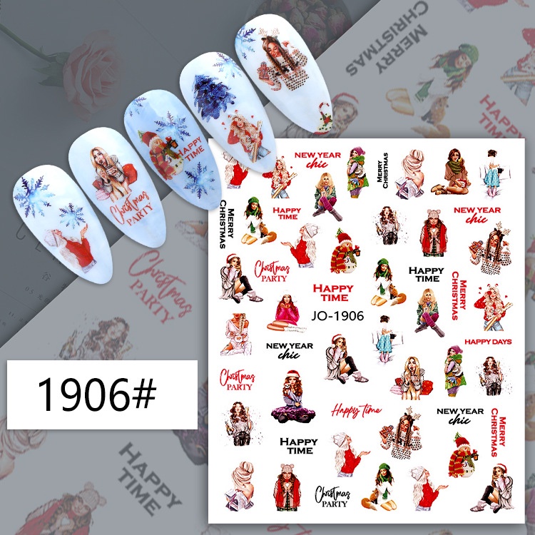 Miếng Dán Trang Trí Móng Tay 3D Chủ Đề Giáng Sinh Dễ Thương