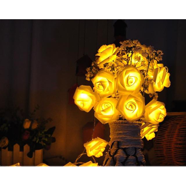 Dây đèn Led 3M 20 bóng hình hoa hồng xinh xắn cho trang trí phòng