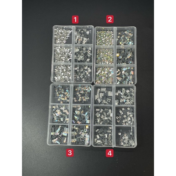 Phụ kiện đá chân keo trắng và ab mix hình hộp 6 ô