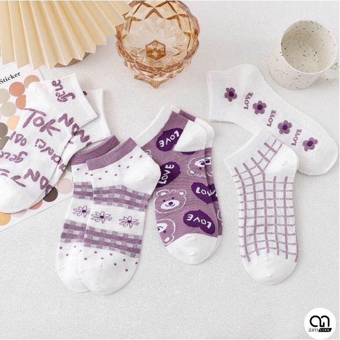 Tất Vớ Cổ Ngắn Nữ Tone Tím Xinh Đẹp Thời Trang Unisex Hàn Quốc