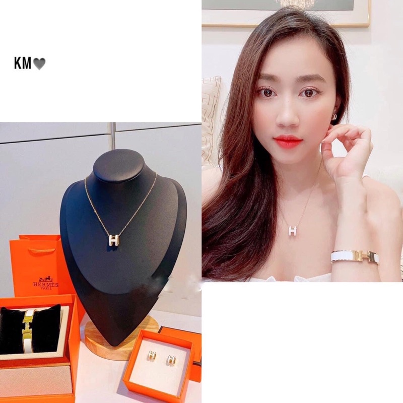 Bộ vòng cổ,khuyên tai,lắc tay.titan chữ H khônng han dỉ hàng vip không bay màu
