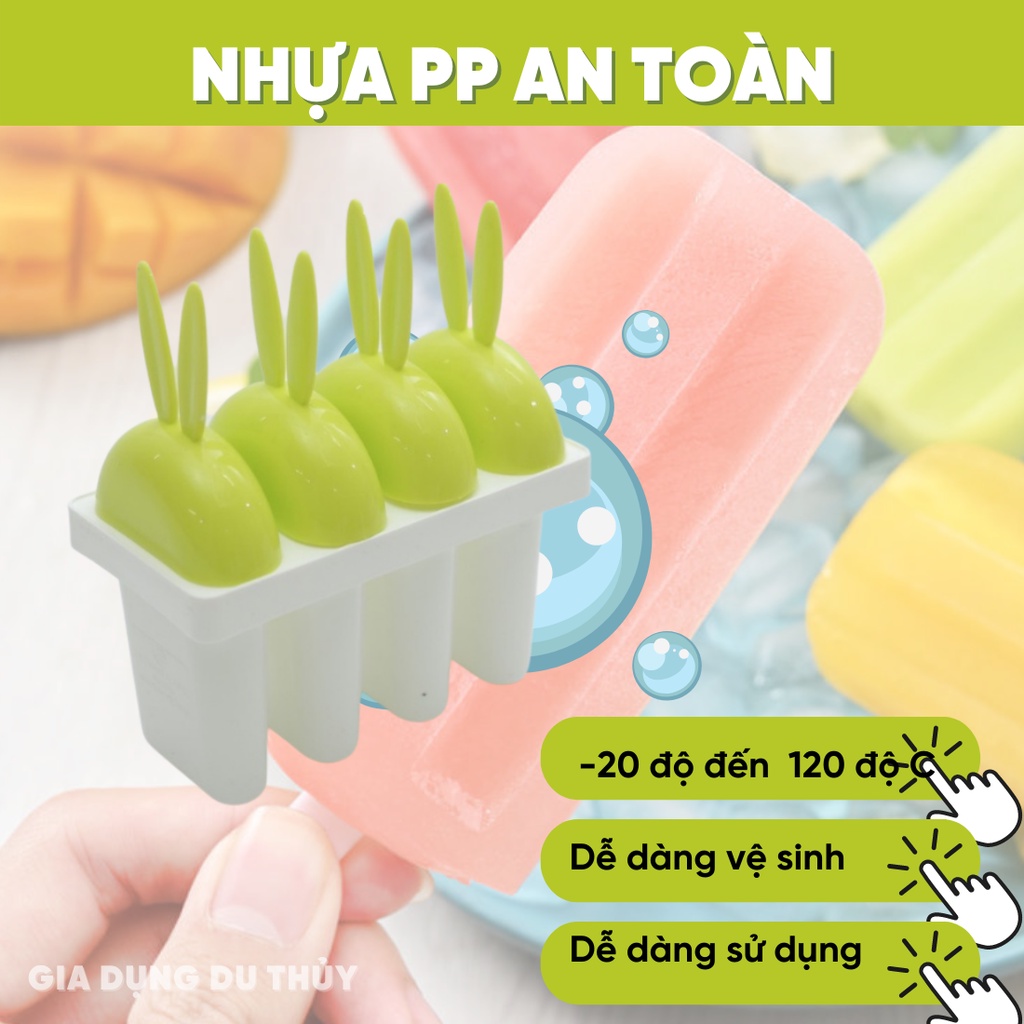 Khuôn làm kem 6 que, 4 que hình tròn, hình tai thỏ nhựa Việt Nhật nhiều màu sắc đẹp bắt nhựa PP chính phẩm an toàn
