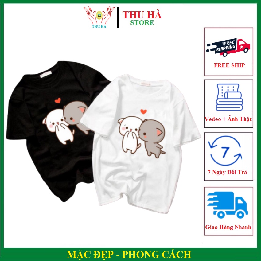 COMBO 2 ÁO NHƯ HÌNH in hai mèo thơm nhau áo thun đôi ý nghĩa áo đôi áo cặp.