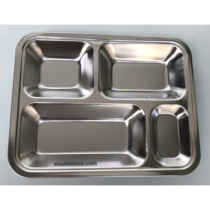 Khay cơm inox 4 ngăn có nắp nhựa