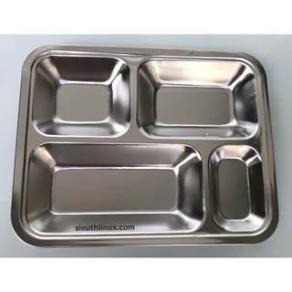 Khay cơm inox 4 ngăn có nắp nhựa