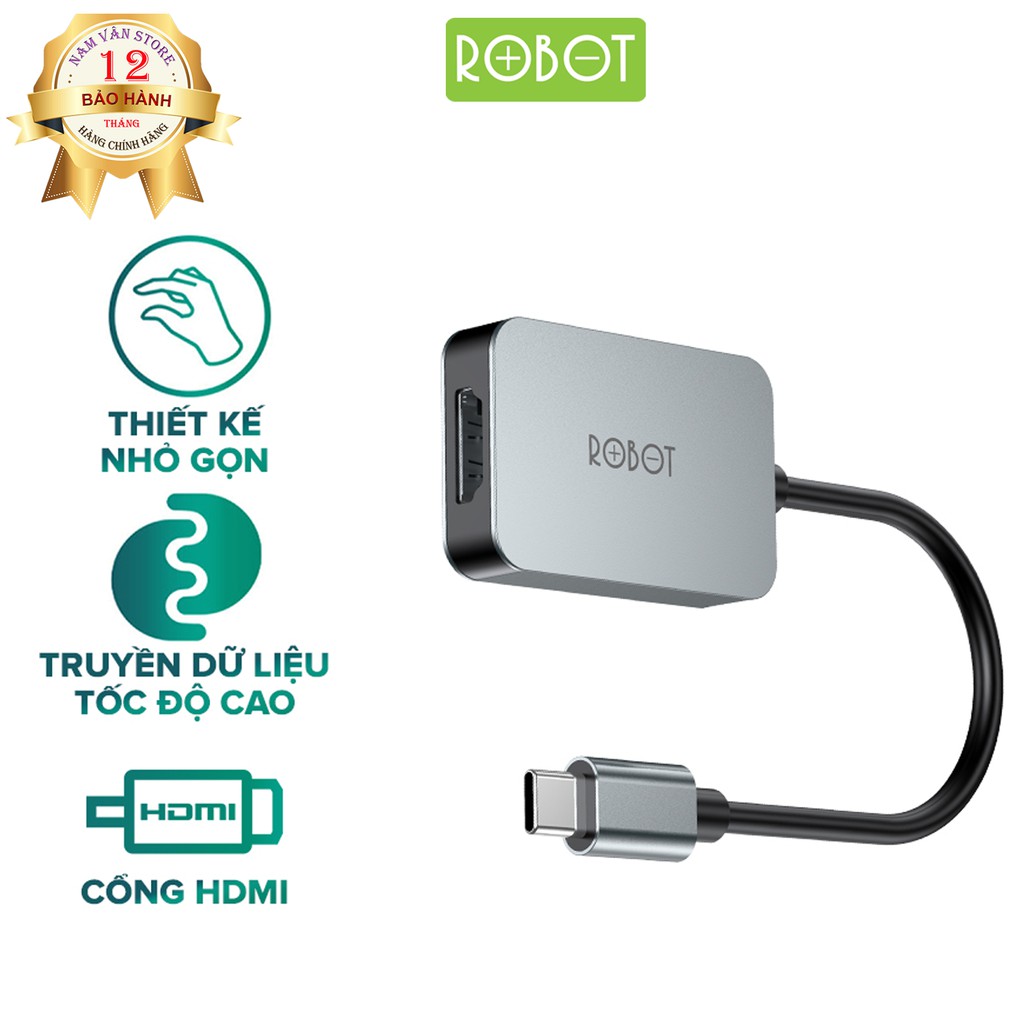 Bộ Chuyển Đổi Type-C Sang HDMI ROBOT HT100 Kết Nối Laptop USB-C Với Máy Chiếu - Hàng Chính Hãng