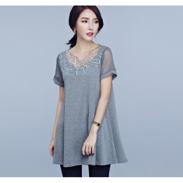 A10481 Áo thun phối ren ngắn tay nữ hè cho người mập hàng nhập