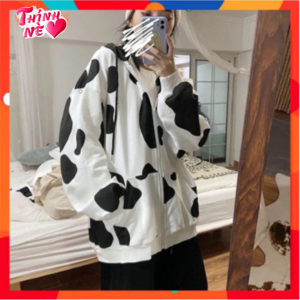 ⚡ MẪU HÓT ⚡ Áo Hoodies Tay Dài Hoạ Tiết Bò Sữa Phong Cách Hàn Quốc, Áo Khoác Hoodie Unisex Bò Sữa Form Rộng Siêu Cute