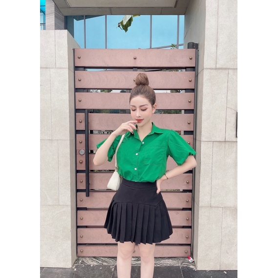 Áo sơ tay bồng dáng tay cộc siêu xinh 3 màu, Áo sơ mi tay bồng hot hit