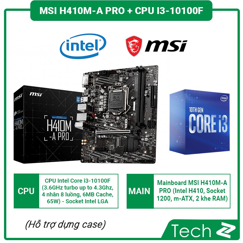 Combo: Bo Mạch Chủ MSI H410M-A PRO + CPU Intel Core i3-10100F