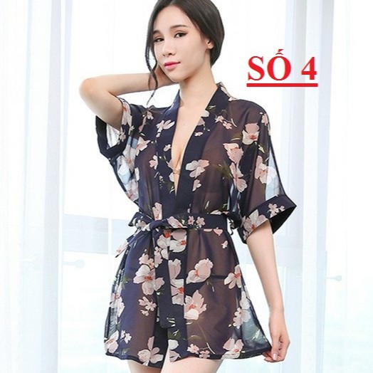 [Freesize < 60kg] Áo choàng ngủ kimono chiffon voan hoa - VN100012 | BigBuy360 - bigbuy360.vn