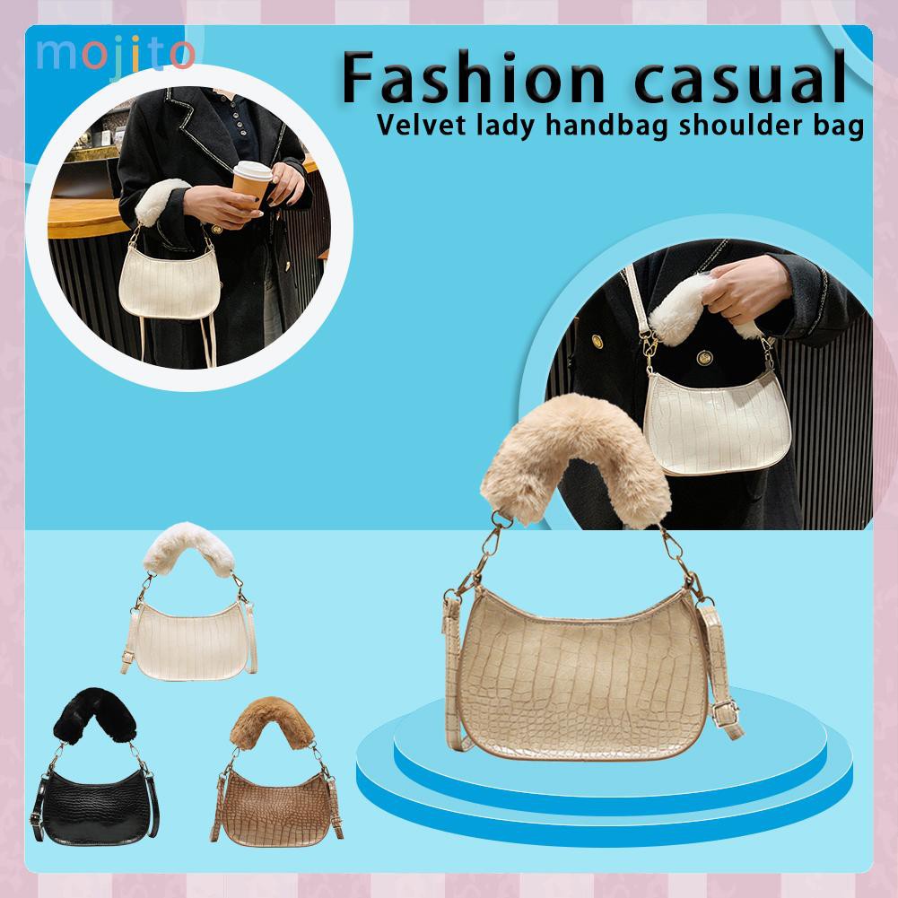 MOJITO Retro Plush Handle Shoulder Messenger Bag Alligator Women Leather Handbags