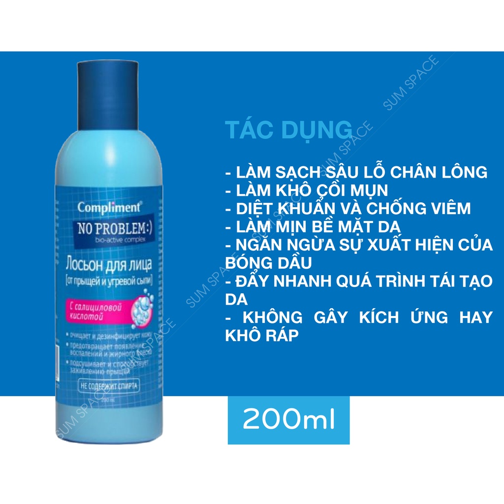 Toner Compliment No Problem Làm sạch sâu, Kiềm dầu - 200ml