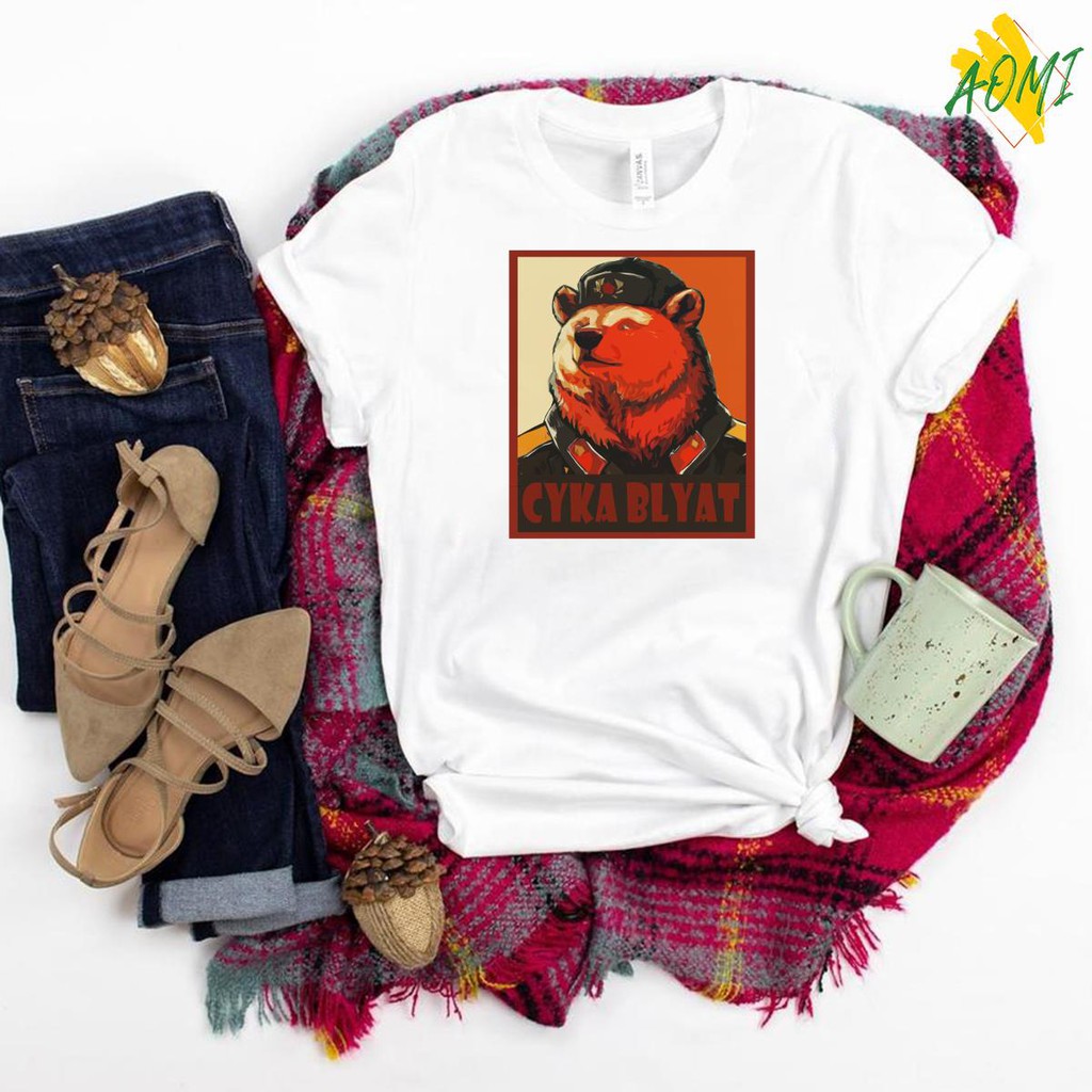 ÁO THUN UNISEX AOMI CYKA BLYAT RUSSIAN GẤU NGA TAY NGẮN TAY LỠ NAM NỮ CHẤT VẢI LOẠI MỘT