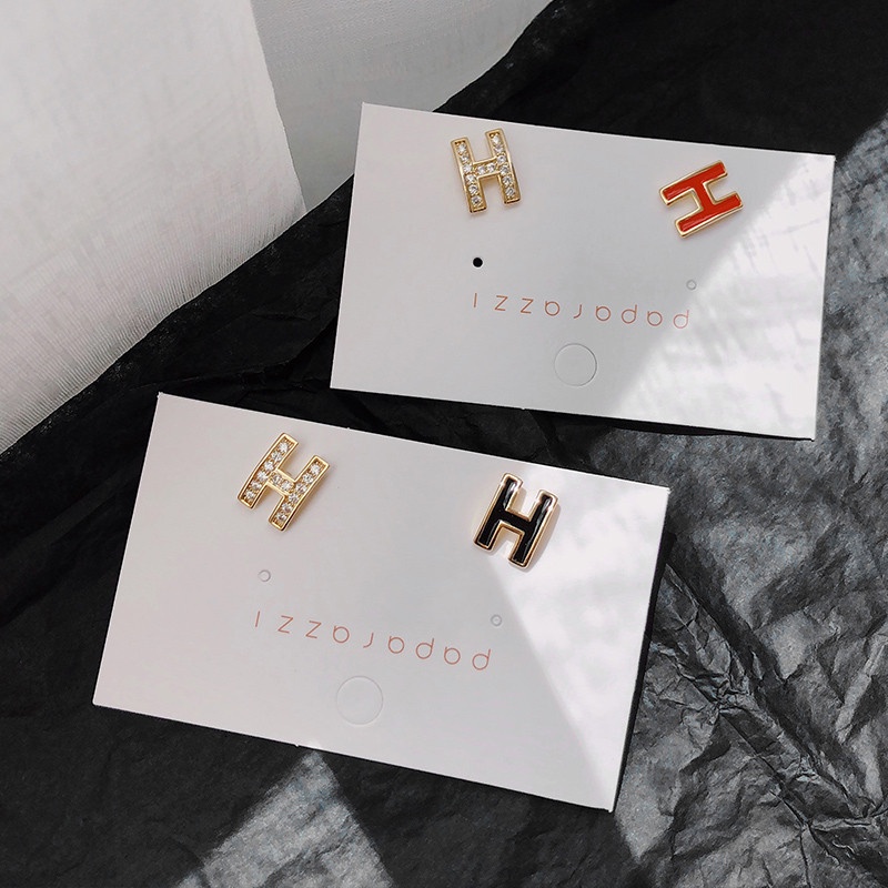 Bông Tai Chữ H Đính Đá Thời Trang