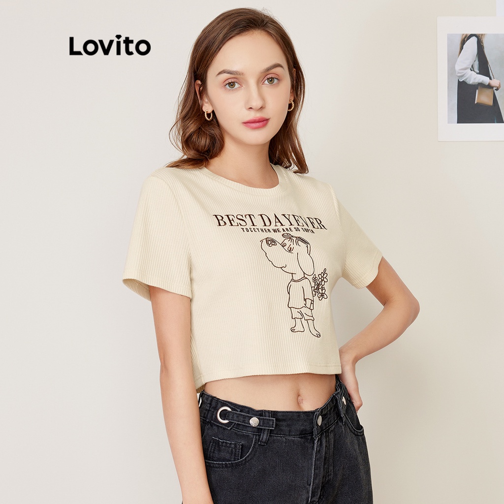 Áo phông Lovito Bánh Waffle Thêu Động Vật Bình thường L27AD019