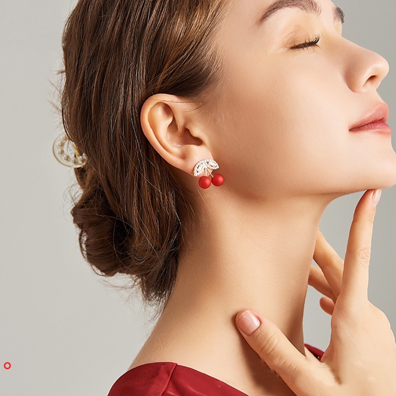 Khuyên tai hình quả cherry đính đá thời trang cho nữ