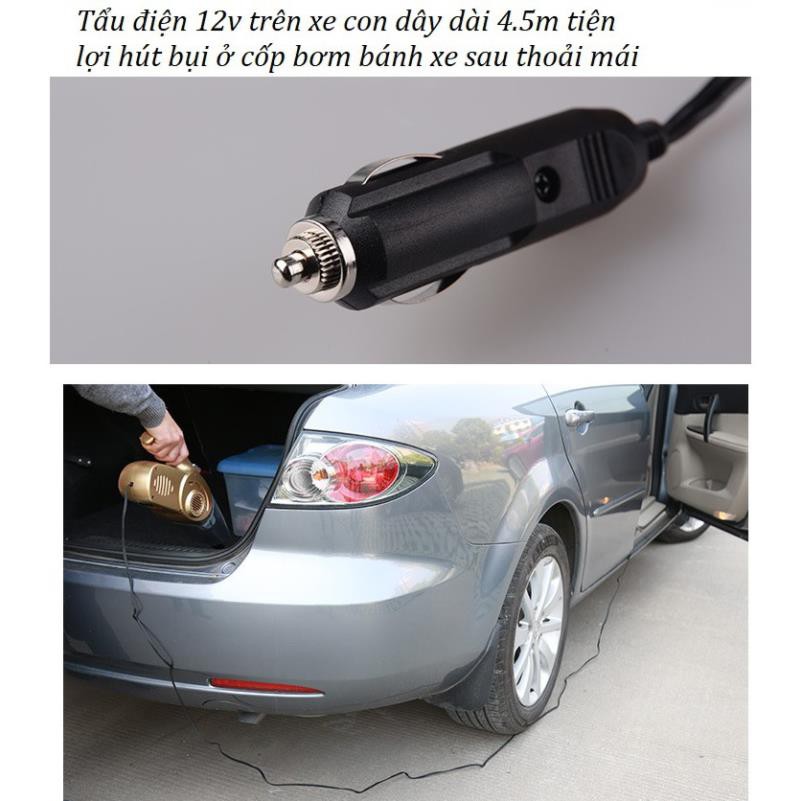 Máy hút bụi xe hơi ô tô cầm tay 4 trong 1 kiêm bơm lốp đèn pin và áp suất có thể hút cả khô và ướt