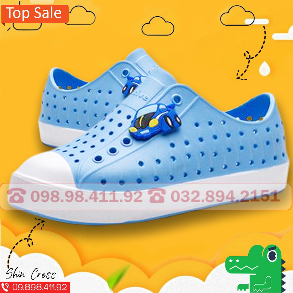 giày nhựa đi mưa cho bé màu xanh dương đế trắng tặng thêm 2 sticker