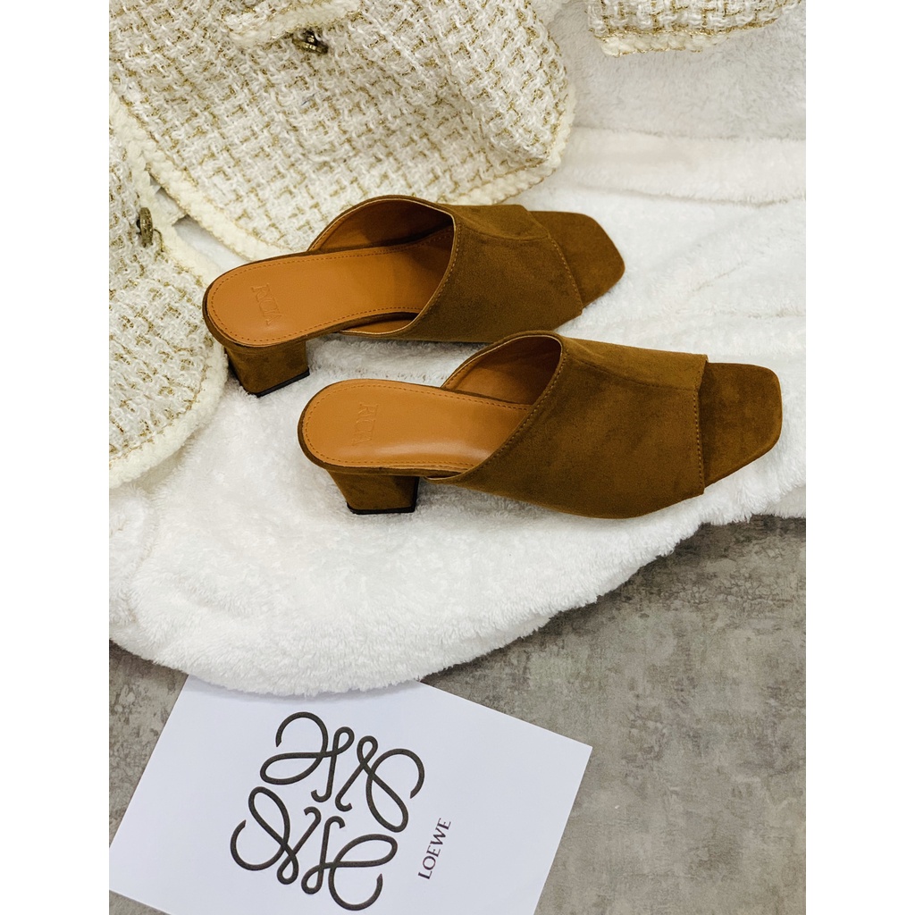 (CÓ SẴN) Guốc Bảng Ngang To Nhung Đế Vuông Cao 5 Phân