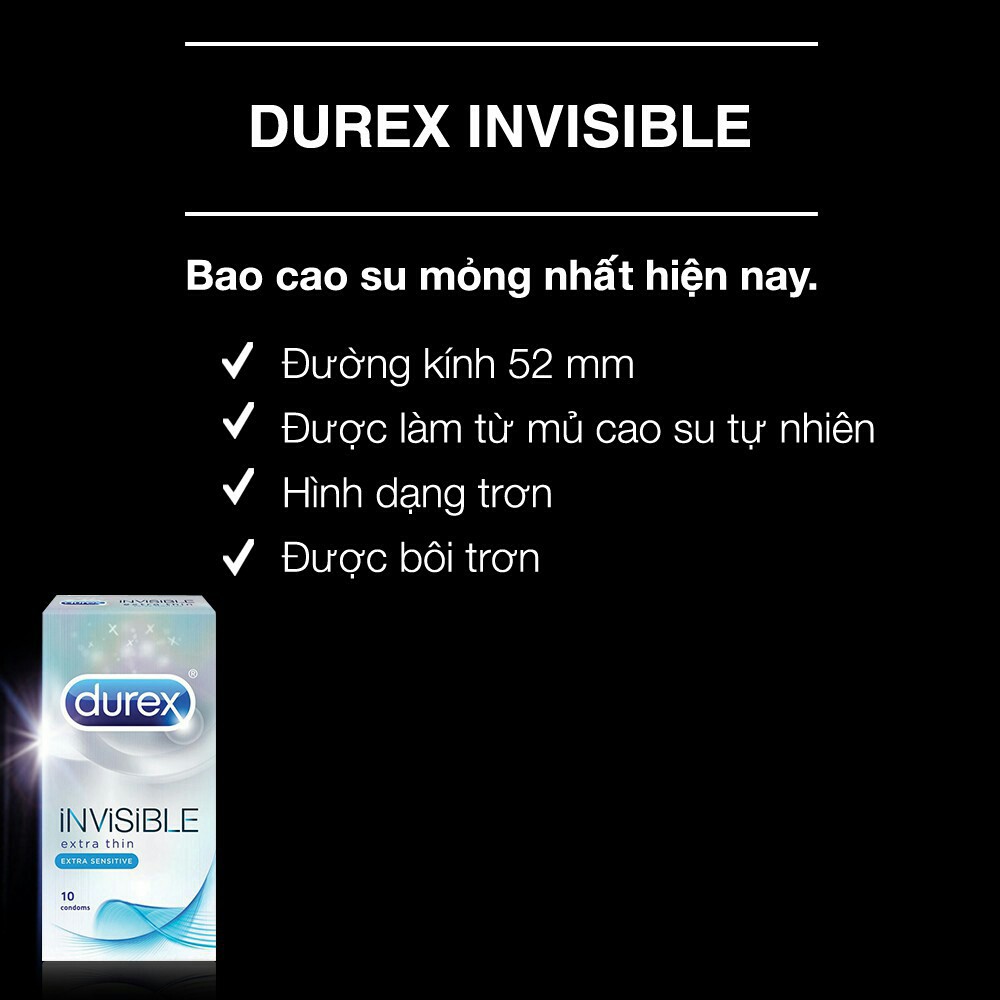 [Combo 3 Hộp] Bao Cao Su Durex INVISIBLE - BCS SIÊU MỎNG CẢM GIÁC CHÂN THẬT - 3 Hộp 30 BAO