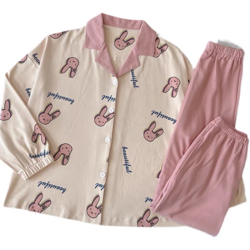 Bộ Ngủ Pijama Dài Tay Thỏ Hồng Xinh Xắn Mặc Nhà Form Rộng | BigBuy360 - bigbuy360.vn
