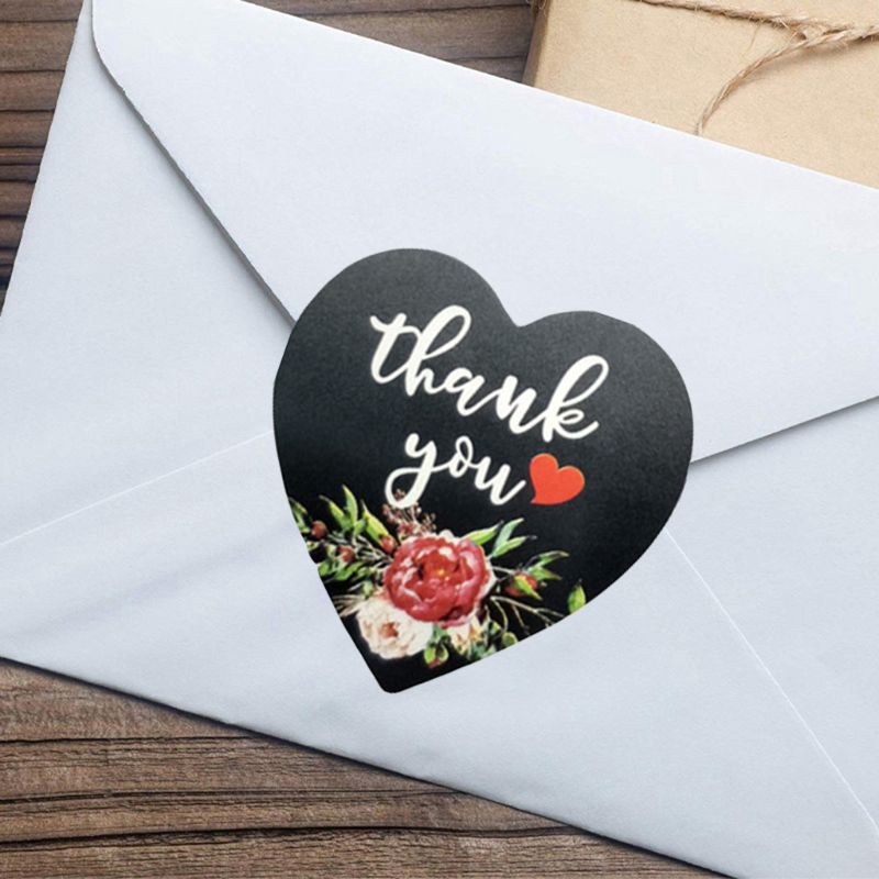 Cuộn 500 Nhãn Dán In Chữ Thank You Họa Tiết Hoa Hồng