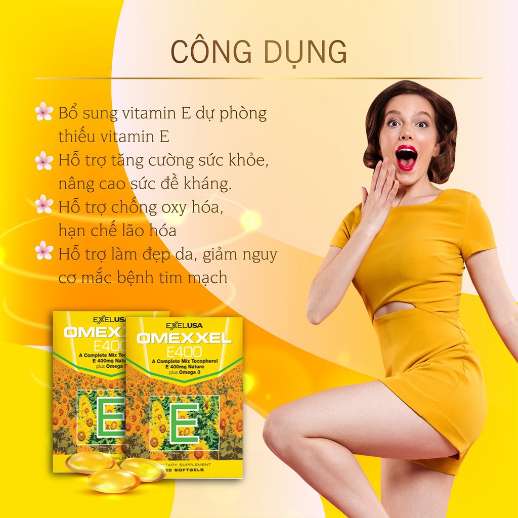 [Mua 2 tặng 1] Combo 2 hộp viên uống bổ sung vitamin E Omexxel E400 - 30 viên/ hộp - Chính hãng Mỹ