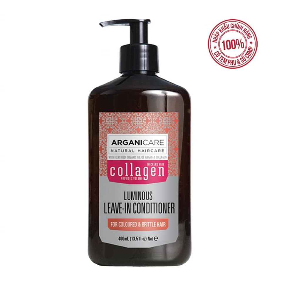 Kem dưỡng tạo kiểu tóc xoăn ARGANICARE COLLAGEN LEAVE-IN CONDITIONER 400ml ISRAEL