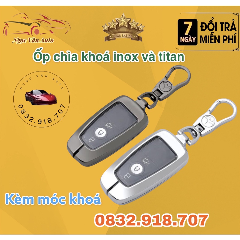 ốp chìa khóa inox Ford Ranger, Everest, Ecosport 2019-2020 chìa khóa thông minh mẫu m02