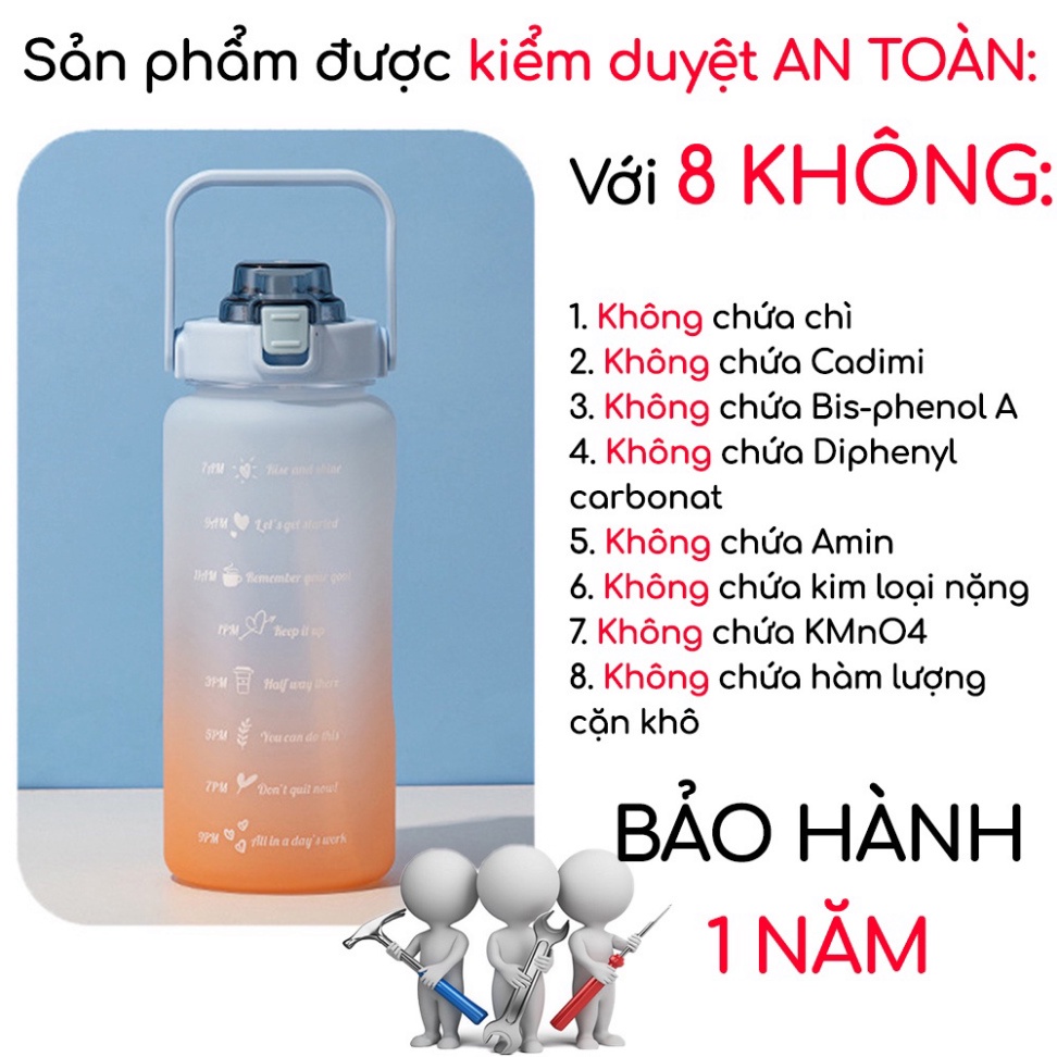 Bình đựng nước 2 lít chia vạch dành cho người tập gym, người lười uống nước BNPS - PHONG SPORT