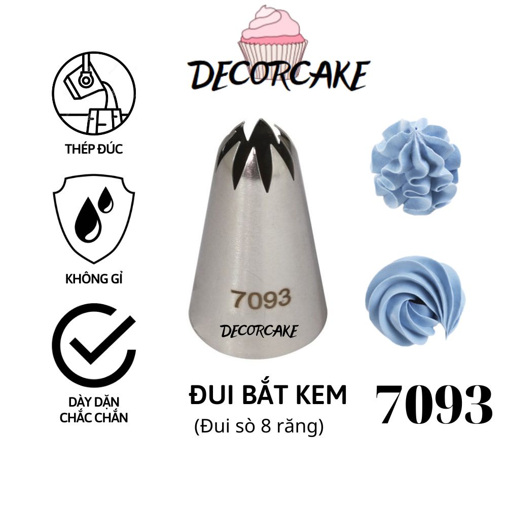 Đui bắt kem 7093 , Đuôi bắt hoa trang trí bánh, đui bắt bánh quy bằng thép không gỉ đúc liền khối dày dặn
