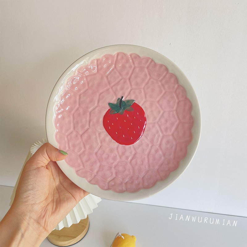 Đĩa trái cây tráng miệng đĩa peach 8inch gốm sứ #littlechick