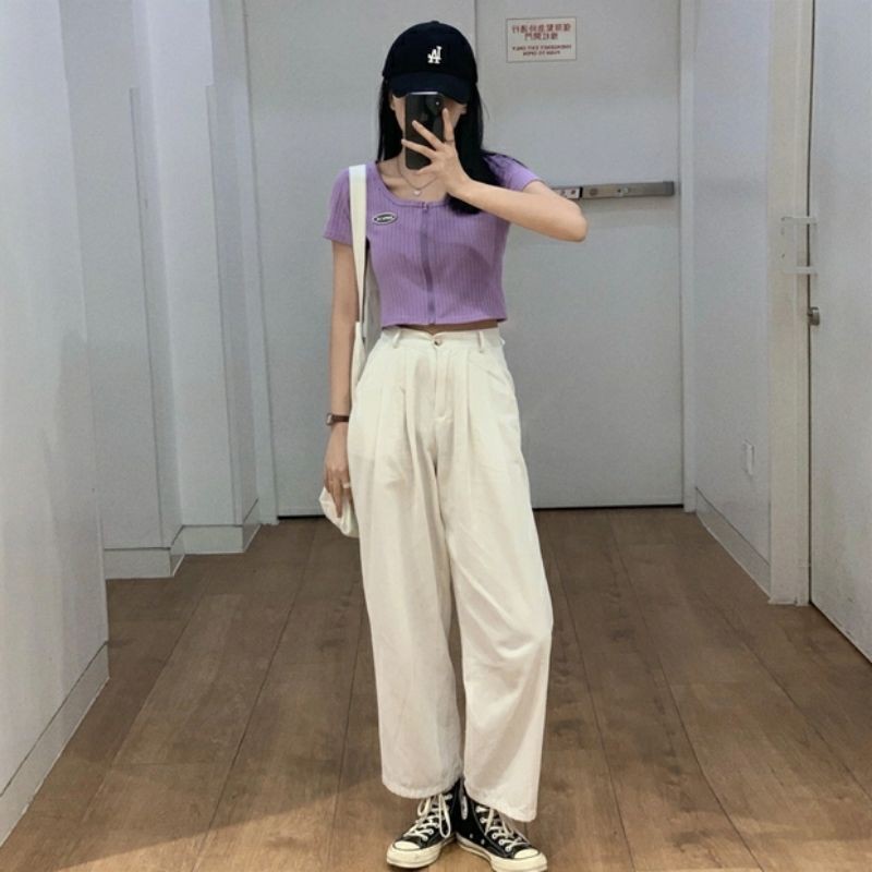 áo thun nữ croptop tay ngắn có khóa kéo dễ thương cá tính