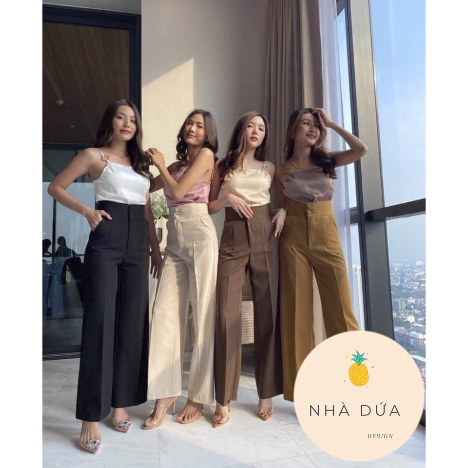 (HÌNH THẬT+VIDEO) Quần suông cạp lưng cao khóa trước 2 cúc màu trắng đen - quần tây nữ ống rộng siêu hách dáng | BigBuy360 - bigbuy360.vn