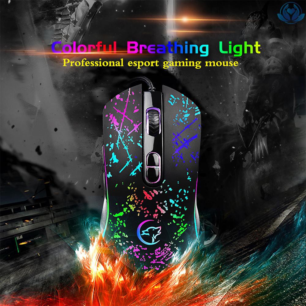 【enew】YWYT Wired Gaming Mouse Professional Macro Definition Gaming Mice with Adjustable DPI Ergonomic Grip RGB Breathing Light Black