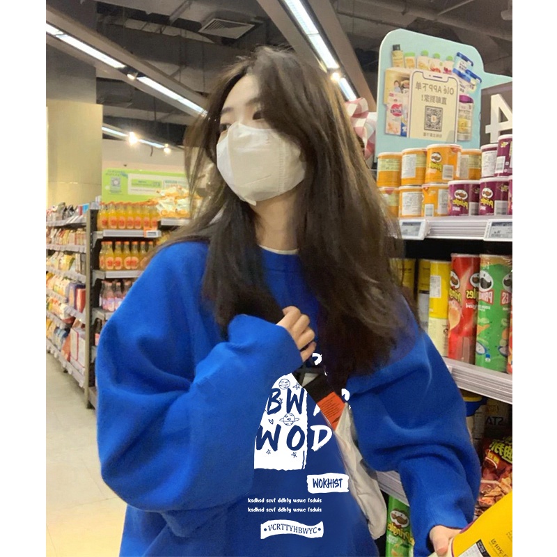 NRVP Áo thun tay dài oversize in họa tiết chữ phong cách Hàn Quốc thời trang cho nam và nữ