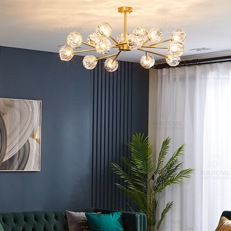 Đèn trần phòng khách, đèn treo trần HAPOVA ROCKY 0087 + Kèm 15 Bóng G9