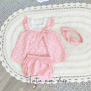 Set váy thô lụa chấm bi Vlinder kèm nơ cho bé gái