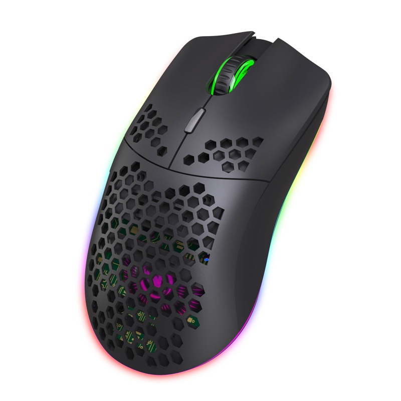 Chuột không dây T66 thiết kế hình tổ ong tích hợp đèn nền RGB 2.4GHz có thể sạc lại USB cho văn phòng/tại nhà