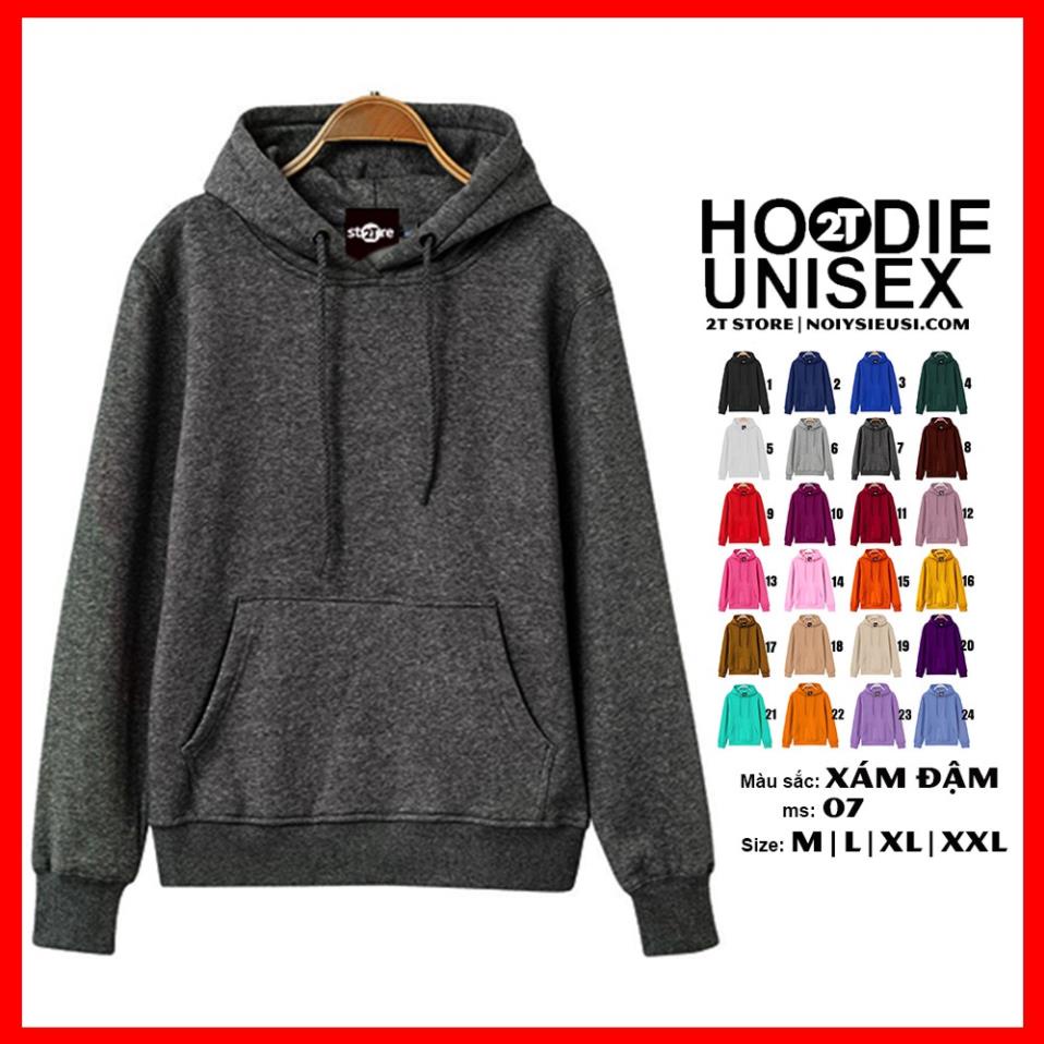 Áo hoodie unisex 2T Store H07 màu xám đậm - Áo khoác nỉ chui đầu nón 2 lớp dày dặn đẹp chất lượng 🌺