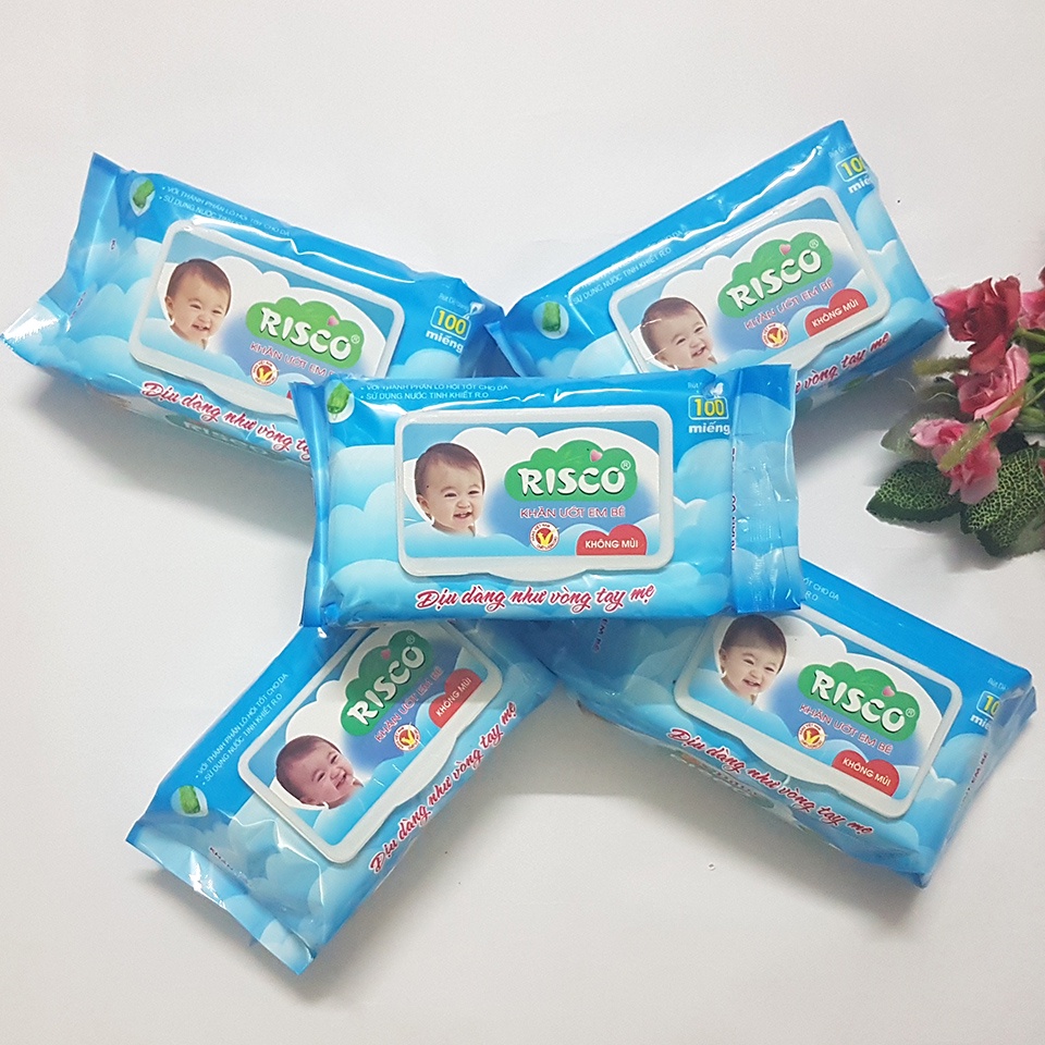 [Mã SKAMLTSM9 giảm 10% đơn 99K] Khăn Ướt Không Mùi An Toàn Cho Bé Baby Risco 100 Tờ - 8938506395073