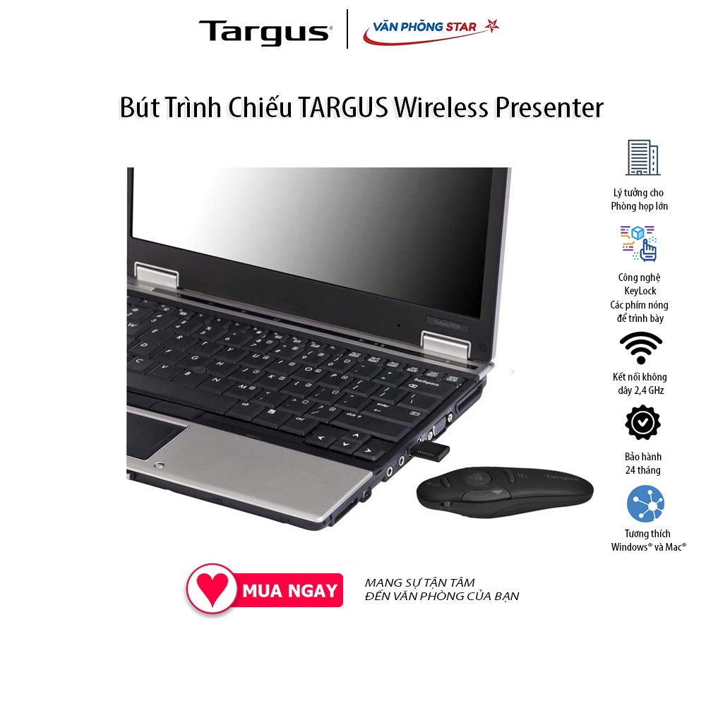 Bút Trình Chiếu TARGUS P19 Wireless Presenter With Laser Pointer Kết nối không dây Tương thích với Windows &amp; MacOS