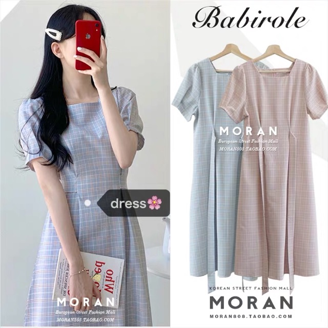 Đầm liền kẻ caro dáng dài Moran Hàn Quốc(Order)