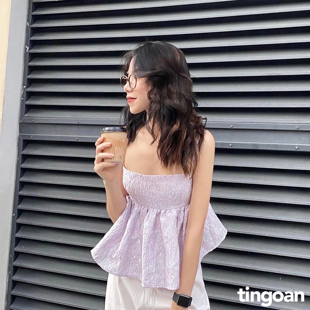 TINGOAN® - Áo hai dây gấm khoét lưng tím VIVIEN TOP/PP