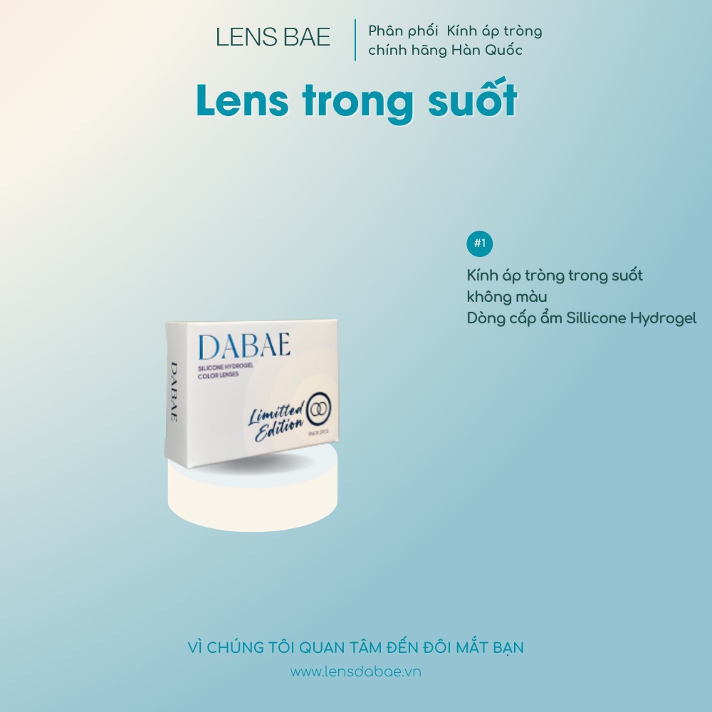 lens mắt cận trong suốt dòng cấp ẩm hãng DABAE Kính áp tròng Hàn Quốc không màu