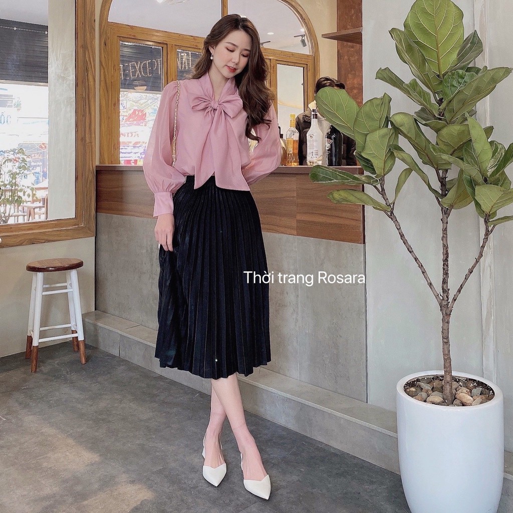 Áo sơ mi nữ dài tay cổ nơ Rosara A578 | BigBuy360 - bigbuy360.vn