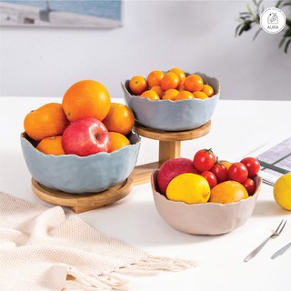 Khay đựng hoa quả 2 tầng 2 đĩa kệ gỗ tre - Hàng có sẵn