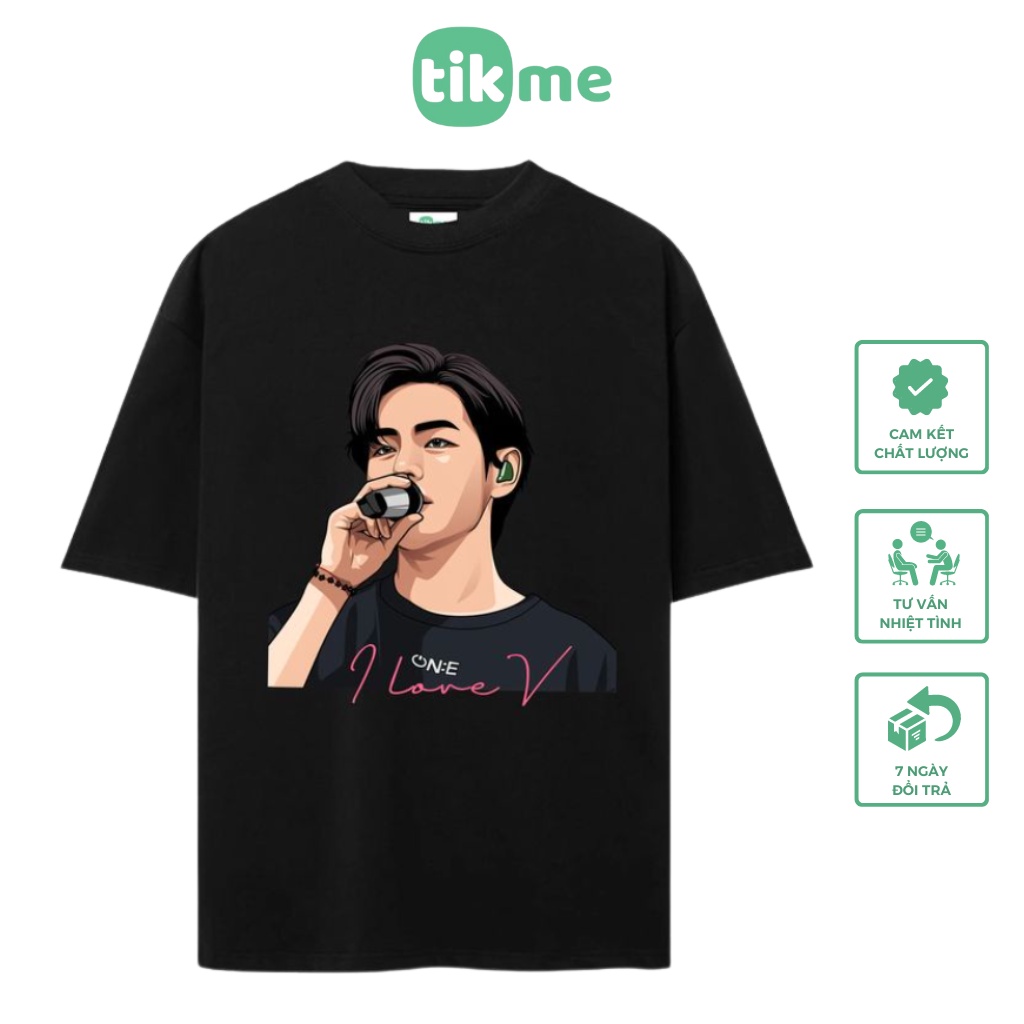 Áo Phông Tay Lỡ TIKME Unisex Size S-3Xl 100% Cotton Hình V Taehuyng Bts Nhóm Nhạc Thần Tượng